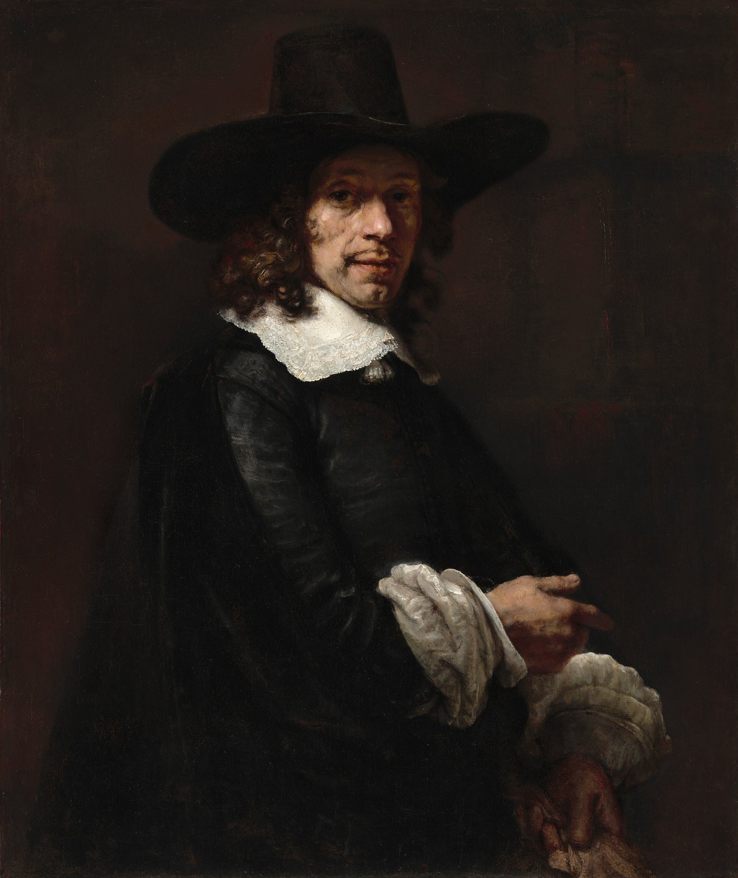 Retrato de un Caballero con Sombrero Alto y Guantes - Rembrandt (120 x 145cm)